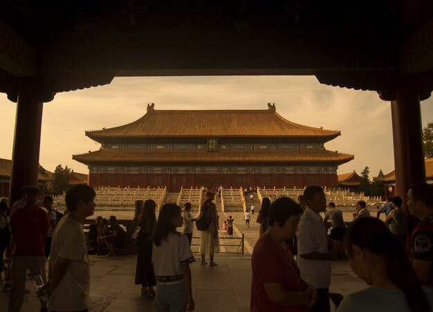 Toegang tot de verboden stad Beijing China bij zonsondergang