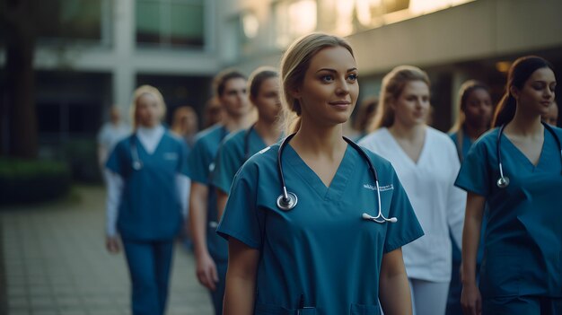 Toegewijde studentenverpleegkundigen ondergedompeld in opleiding met medische collega's