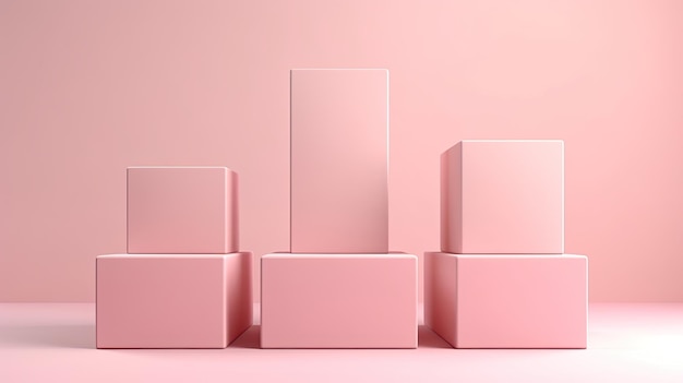 Toekenningspodium gemaakt van pastelkleurige vierkante vormen van verschillende grootte tegen blanco roze achtergrond Generative Ai