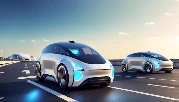 toekomstige auto toekomstige auto die op straat in de stad rijdt Generatieve AI