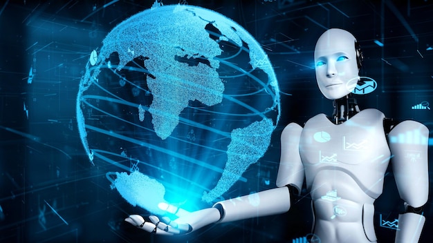 Toekomstige financiële technologiecontrole door AI-robot-huminoïde maakt gebruik van machine learning