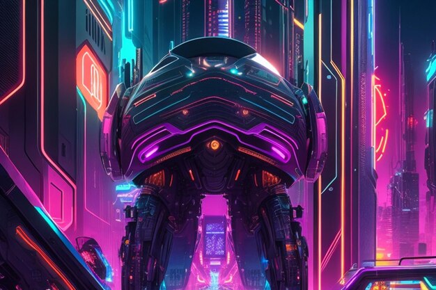 Toekomstige stad cyberpunk behang en achtergrond AI gegenereerd