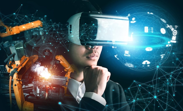 Toekomstige VR-technologie voor robotarmbesturing in de gemechaniseerde industrie