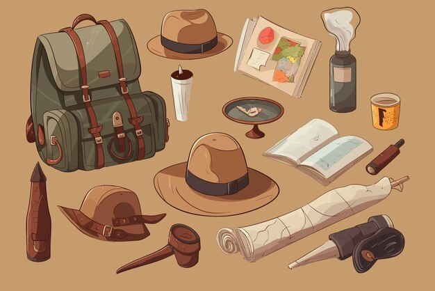 Toerisme apparatuur reizen en wandelen iconsIsolated op achtergrond Cartoon vector illustratie