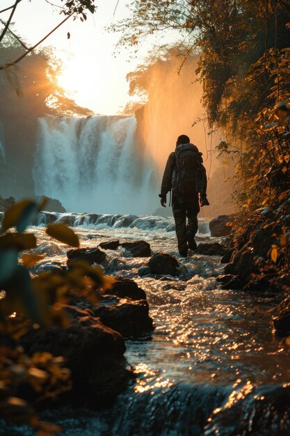 toerist bij de waterval