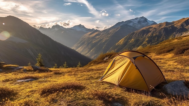 Toeristen tent kamperen in de bergen Generatieve AI