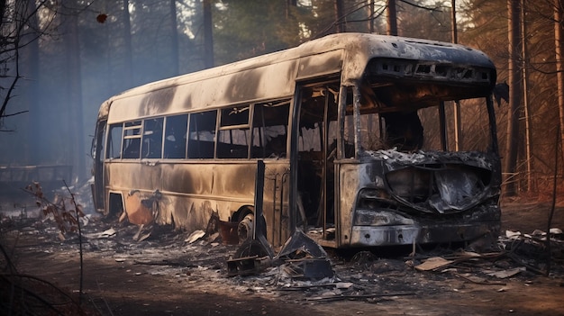 Toeristencoach verbrand na verwoestende brand AI gegenereerd