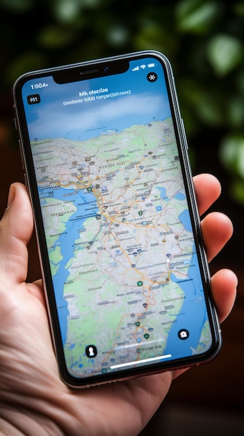 Foto toeristische kaarten van polen met een mobiele telefoon voor navigatie en verkenning vertical mobile wallpaper