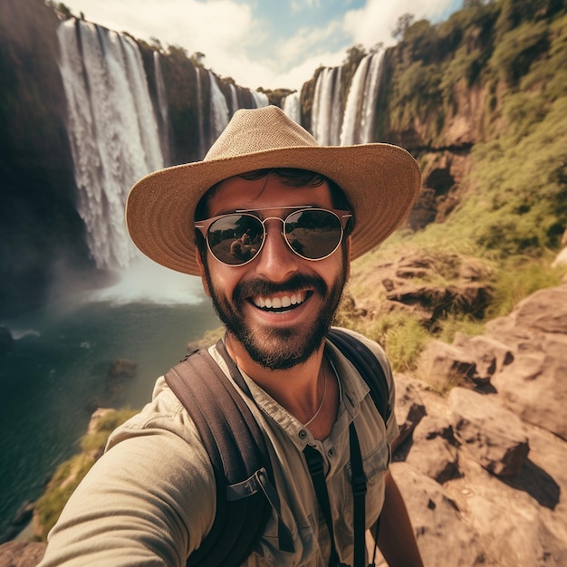 Toeristische selfie te nemen in Nationaal Park Generatieve Ai