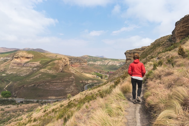 Toeristische trekking op parcours in het Golden Gate Highlands National Park