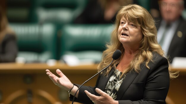 Foto toespraak in het parlement intensieve discussie onder wetgevers