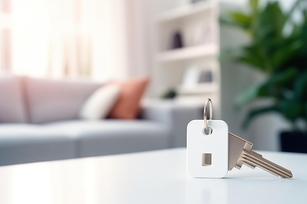 Toetsen op witte tafel in woonkamer AI gegenereerd