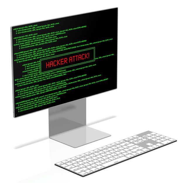 Toetsenbord en computermonitor met groene applicatiecode op w screen hacker attack concept