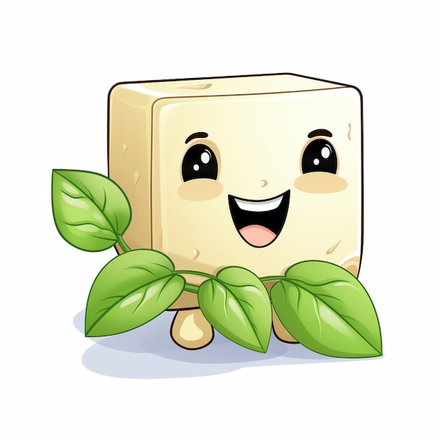 Tofu 2d vector illustration cartoon in white background hi