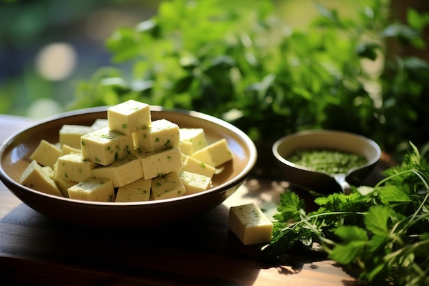 Photo tofu paneer cheese cubes burfi kaju katali barfi feta