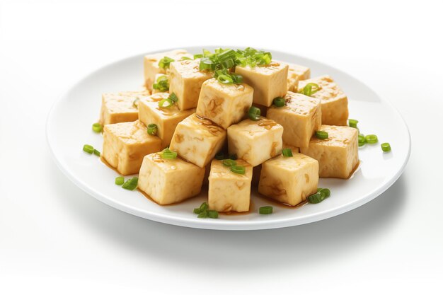 Photo tofu in a plate isolated white background