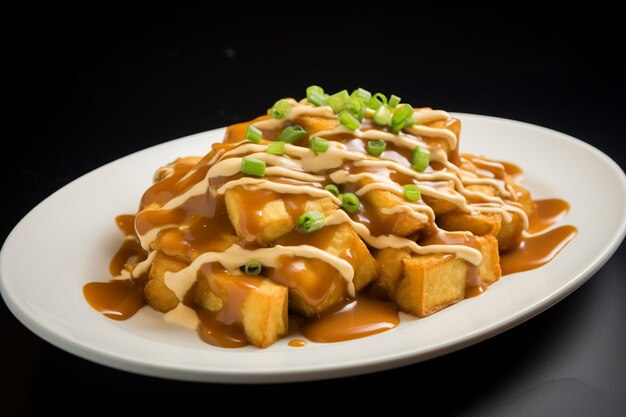 Tofu poutine met saus en kaas