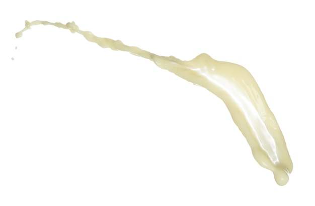 Tofu Soybean soymilk pour fall down in line shape form Soybean milk from tofu spill splash in droplet as paint color White background isolated high speed shutter freeze motion