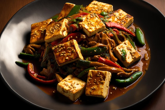 Tofu that has been deep fried and sauted with chile scallions garlic salt and pepper to make Tahu Cabe Garam