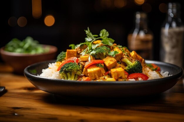 Tofu and Vegetable Coconut Curry Bowl with Jasmine Rice