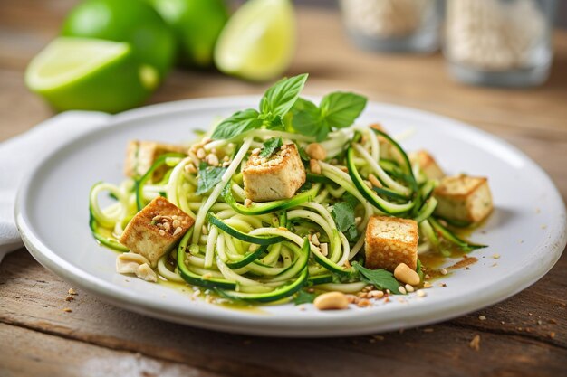 Tofu zoodle zucchini noodle salad with dressing