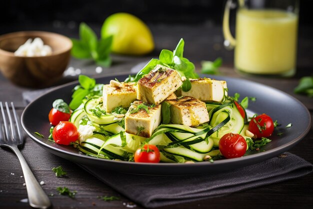 Tofu zoodle zucchini noodle salad with dressing