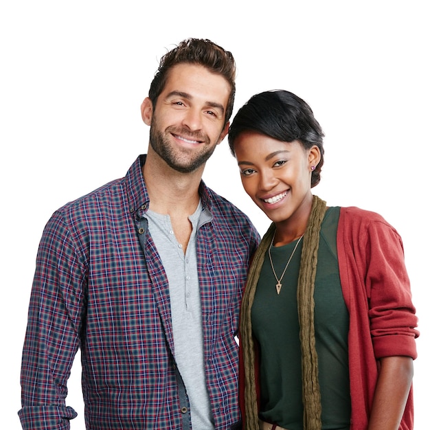 Together is the happiest place to be Studio portrait of a happy couple standing together against a white background