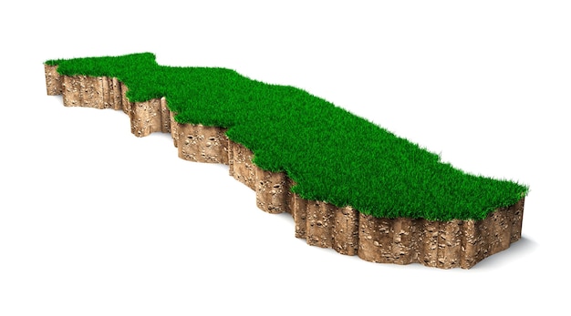 Foto togo kaart bodem land geologie dwarsdoorsnede met groen gras en rotsgrond textuur 3d illustratie