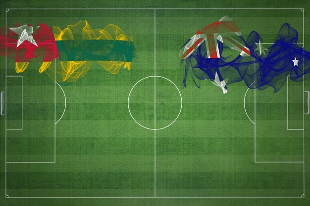 Togo vs Australië voetbalwedstrijd nationale kleuren nationale vlaggen voetbalveld voetbalwedstrijd Competitie concept Kopieer ruimte