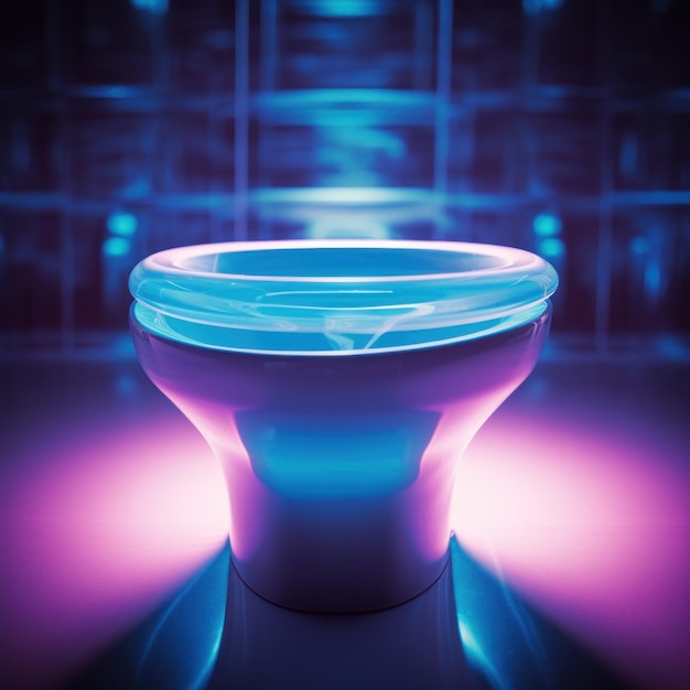 Photo a toilet bowl with a blue light shining on it ai