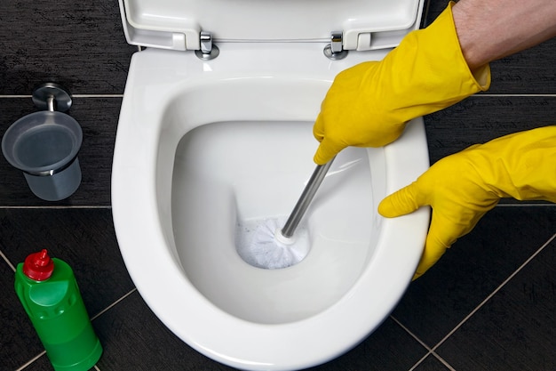 Photo toilet cleaning and disinfection daily housework