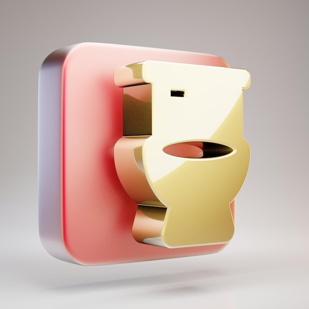 Toilet icon. Golden Toilet symbol on red matte gold plate. 3D rendered Social Media Icon.