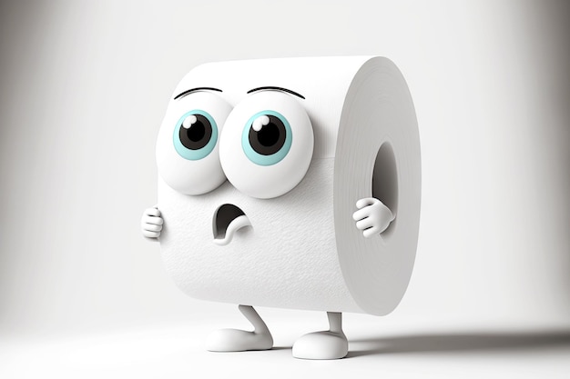 Toilet paper cute cartoon character isolated on white background