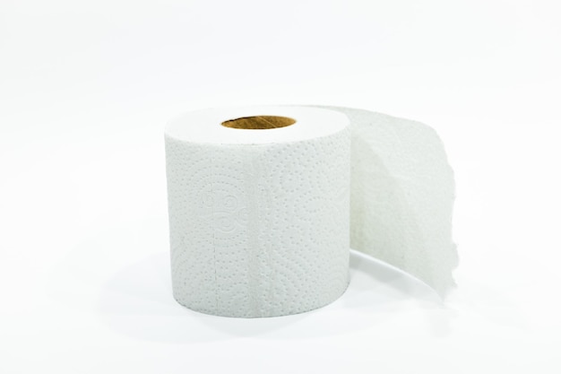 Toilet paper roll closeup isolated on white background