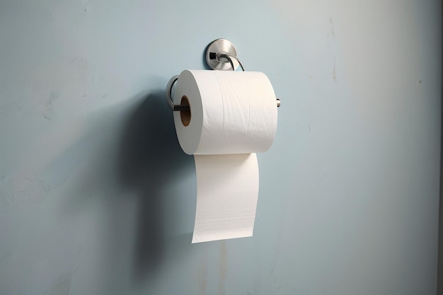 Photo toilet paper roll hanging on the wall