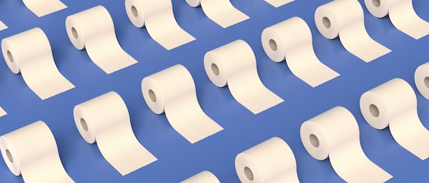 Рулоны туалетной бумаги узор на синем фоне Гигиеническая ткань белая пустая 3d иллюстрация
