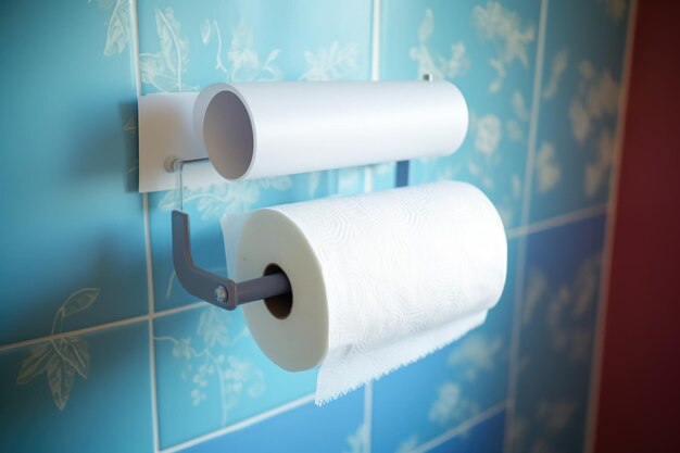 Photo toilet roll holder at low height for a child