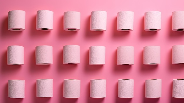 Toilet rolls on pink background Generative AI