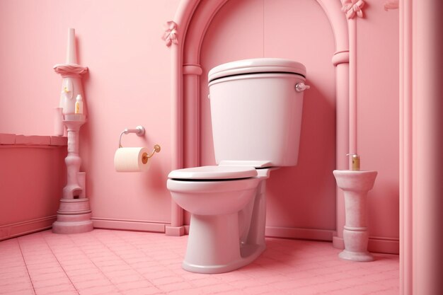 Toilet room in pink shades