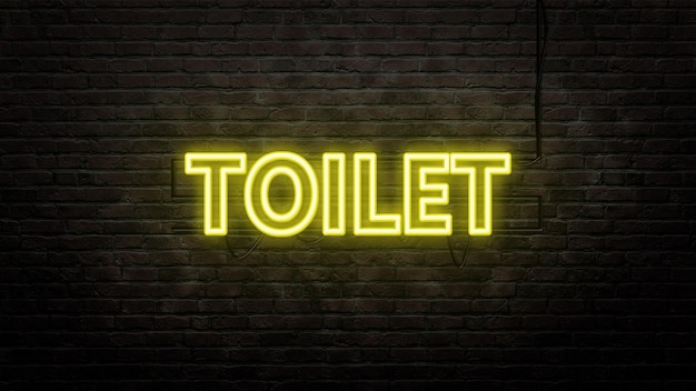 Toilet sign emblem in neon style on brick wall background