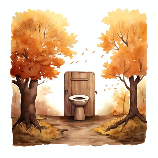 Photo toilet watercolor autumn time illustration for planner or diy project