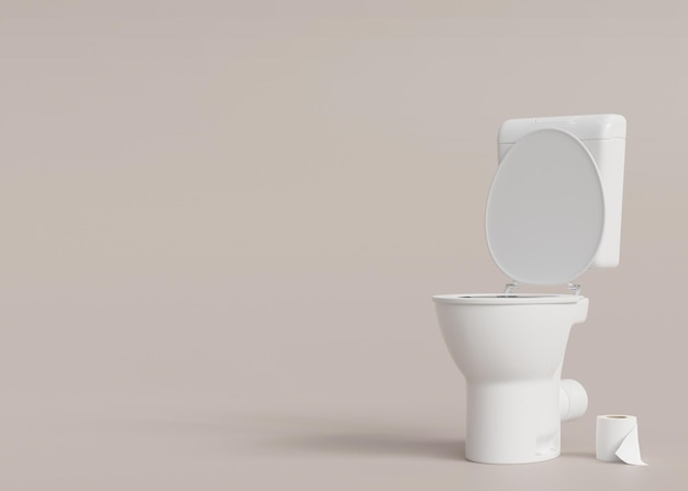 Toilet WC op beige achtergrond met kopieerruimte Hygiëne ontlastingsproblemen met spijsvertering constipatie concept Lege ruimte voor tekstreclame 3D-rendering