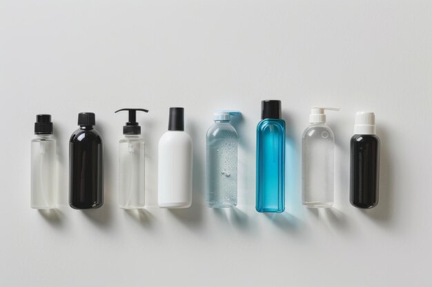 Photo toiletry bottles set on white background