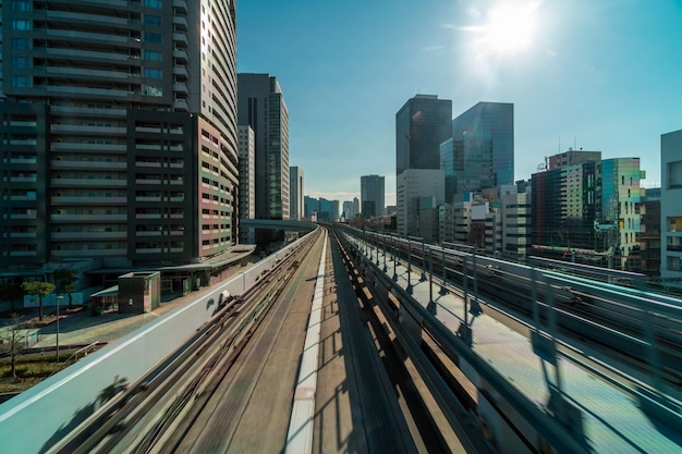 ゆりかもモノレールのシーンからお台場エリア、東京の街並、東京の建築