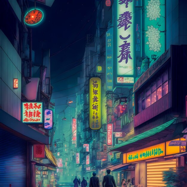 Tokyo City by Night 애니메이션 및 만화 드로잉 일러스트레이션 도시 전망