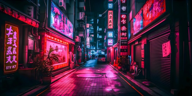 Tokyo City by NightKanji illustration city views magenta neon