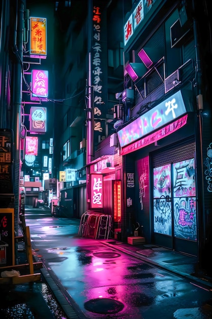 Tokyo City by NightKanji 일러스트 시티 뷰 마젠타 네온