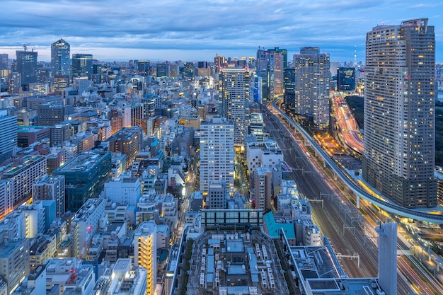 Tokyo city skyline with landmark buildings in Tokyo