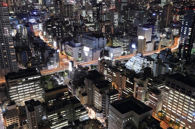 밤에 도쿄 도시 풍경
