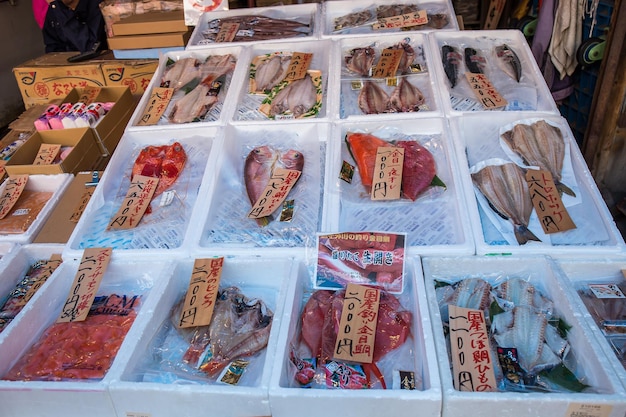 Tokyo japan may 2 2017 variety of fresh seafood is available at\
tsukiji market in japan